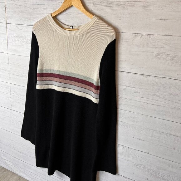 Free People Sweater Dress Womens Size Medium Black Colorblock Swit Linen Blend - Picture 6 of 16